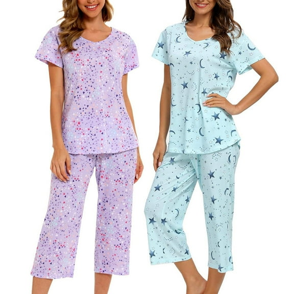 Womens Pajama Cotton Pajama Sets Soft Capri Sleepwear Sets