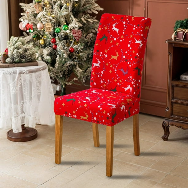Funda para sillas de comedor navideño protector de poliéster elástico y lavable rojo | Banda elástica antideslizante | Funda decorativa para fiestas de cocina de restaurante navideño | 1 Pack