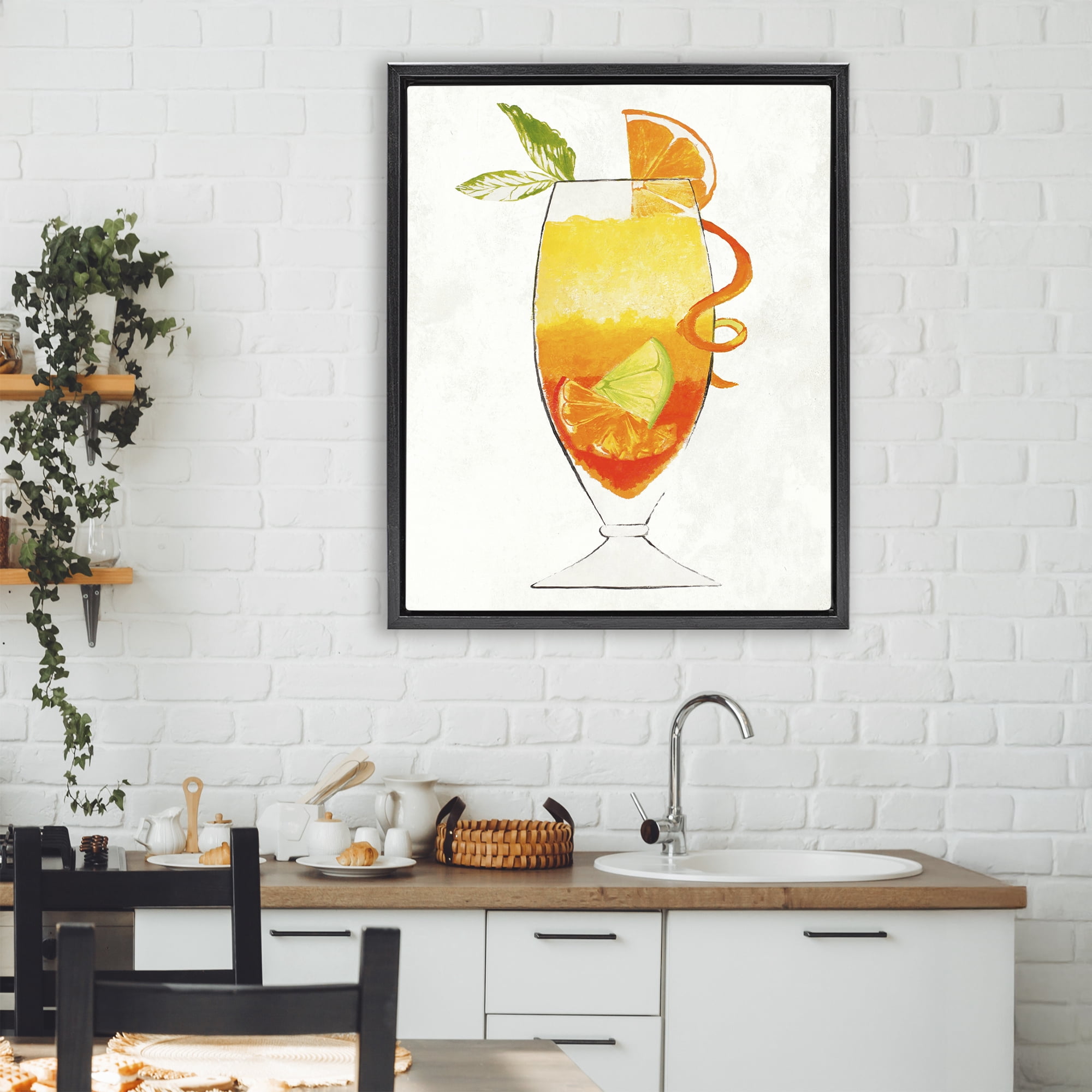 Stupell Industries Summer Cocktail Orange Fruit Black Framed Floater Canvas Wall Art, design by Lorenzo Collective