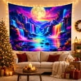 thumbnail image 3 of Glowing Neon Waterfalls on Dark Mountains with a Luminous Moon, Dreamy Fantasy for Nature Lovers, Celestial Wall Art Decor, Housewarming Gift, Tapestry Wall Hanging for Bedroom and Living Room, 3 of 7