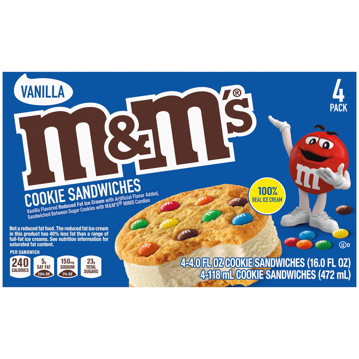 M&M'S Vanilla Cookie Ice Cream Sandwiches, 4 Pack