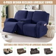 thumbnail image 2 of Recliner Loveseat Cover with Middle Console Stretch Reclining Sofa Slipcover for 2 Seat Jacquard Reclining Couch Sofa Covers Furniture Protector with Elastic Straps Bottom (Navy Blue), 2 of 13
