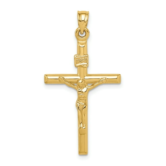 14K Yellow Gold Modern Hollow INRI Cross Pendant