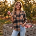 thumbnail image 5 of Dweltoz Womens Plaid Shirts Casual Button Down Blouses Basic Long Sleeve Collared Shackets 2026 Fall Dressy Shirts Trendy Office Tops With Pockets,Multicolor S, 5 of 7