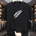 thumbnail image 1 of Literary and Fresh Style: Exquisite Feather Pattern Print White Casual Short Sleeve T-Shirt, 1 of 5