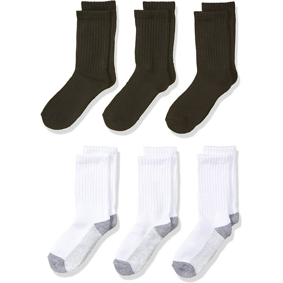 Fruit Of The Loom Boys 6 Pack Crew Socks, M, Assorted