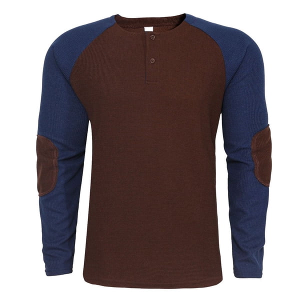 Blusas y camisas de manga larga con cuello redondo para hombre, blusa informal de patchwork con botones y cuello redondo, sudadera con capucha para hombre