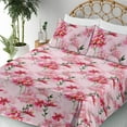 thumbnail image 3 of Ambesonne Pink Floral Fitted & Flat Sheet with Sham 3 Pcs Set, Lovers Spring Romance, Twin XL, Emerald Magenta and Rose, 3 of 5