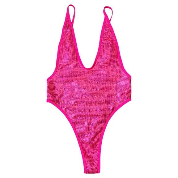 Women Swimsuit Beach Seaside Swimsuit Shiny Deep V Bikini Swimming Swimsuit