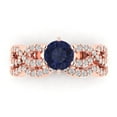 thumbnail image 2 of 1.52 ct Brilliant Round Cut Blue Sapphire 14k Rose Gold Solitaire with Accents Engagement Bridal Wedding Ring Band Set size 7.5, 2 of 7