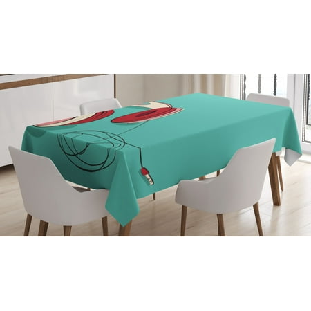 

Indie Tablecloth Cool Pink Retro Headphones Listening to Music Theme Grunge Equipment Rectangular Table Cover for Dining Room Kitchen 60 X 84 Inches Turquoise Ruby Light Pink by Ambesonne