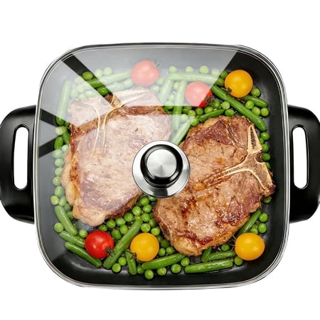 5L Large Capacity Non-Stick Electric Frying Pan, 1500W Fast Heating & Adjustable Temp Control, Black for Family & Batch Cooking