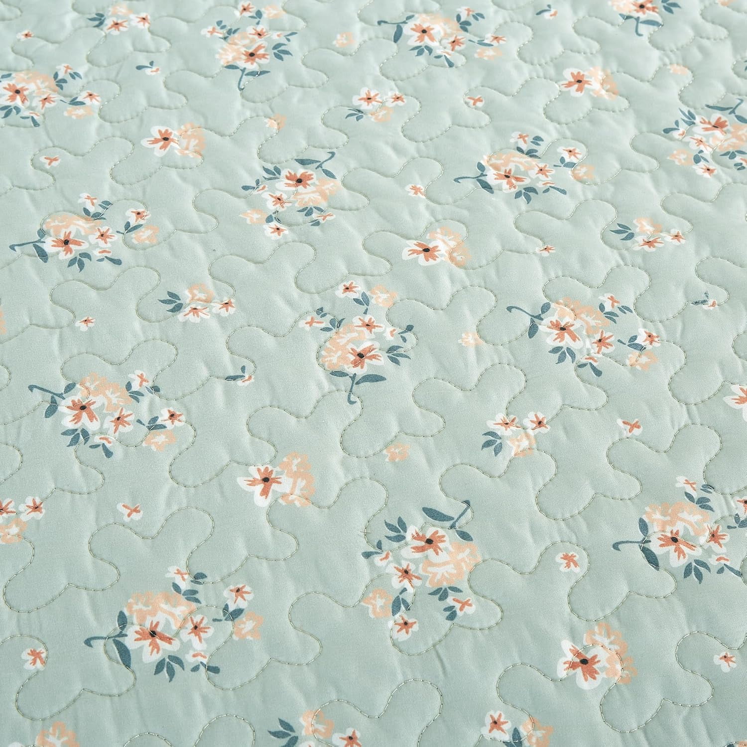 Chezmoi Collection Thistle 2-Piece Tranquil Floral Quilt Set Twin, Soft Green White Floral Printed Microfiber Lightweight Bedspread Set for All season