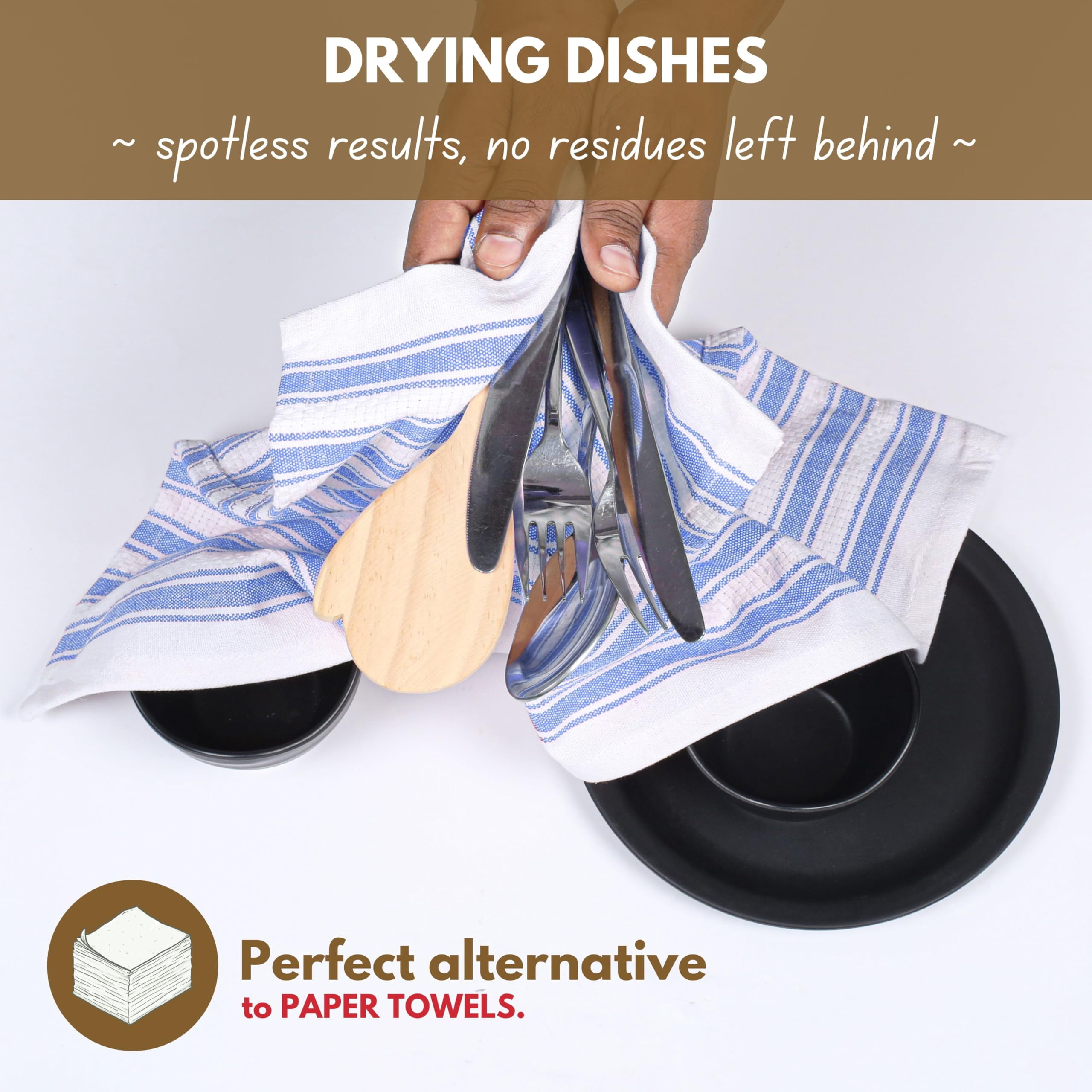 Native Fab Striped Kitchen Towels Set of 12, 100% Cotton, 16"x26", Quick Dry Dish Cloths, Sky Blue White