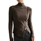 thumbnail image 1 of Camiseta básica de manga larga para mujer: cuello alto, corte ajustado, elástica y ligera, blusa para combinar con otras prendas, ideal para hacer ejercicio o para un look informal., 1 of 3