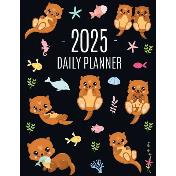 Otter Planner 2025: Daily Organizer: January-December (12 Months) Cute Animal Year Scheduler with Pretty Pink Hearts, (Paperback)