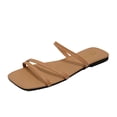 thumbnail image 3 of Domuza Women's Flat Sandals Summer Soft Lightweight Square Open Toe Slides Beach Vacation Pool Casual Home Shower Slipper Camel 9（EU-42）, 3 of 7