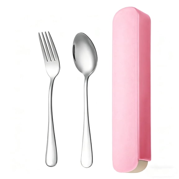 Portable Stainless Steel Fork and Spoon Travel Cutlery Set with Case for Camping Hiking and Outdoor Picnic