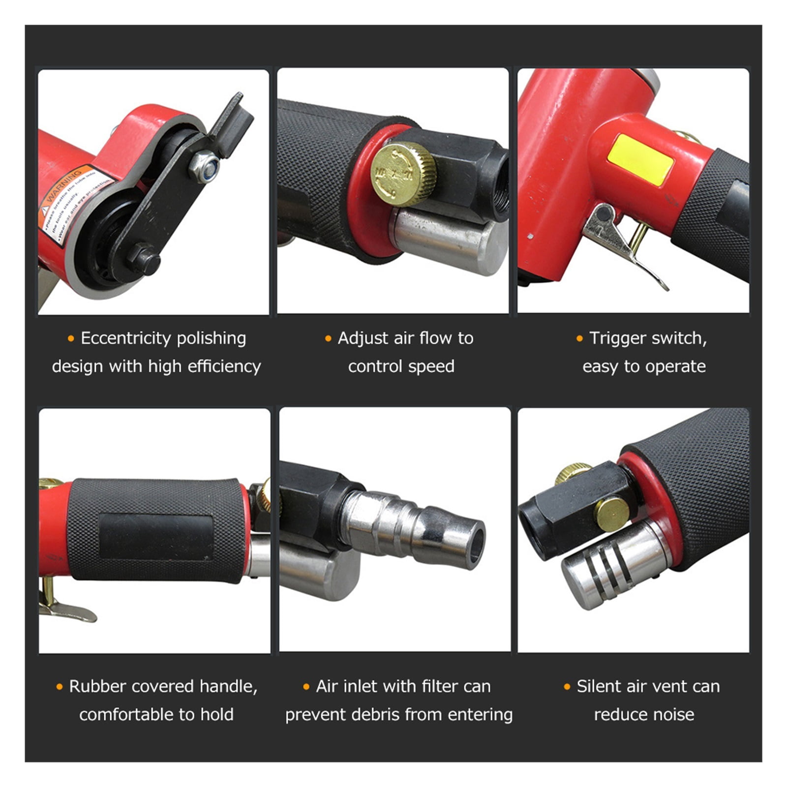 Mini Straight Line Air Sander with Sanding/ Rubber/Iron Pad Random Orbital Pneumatic Sander Air-operated Handheld Polisher Waxer
--------
,Low Vibration