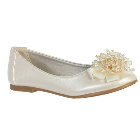 Girls Ivory Crystal Bead Bow Anna Special Occasion Dress Shoes 5-10 Toddler