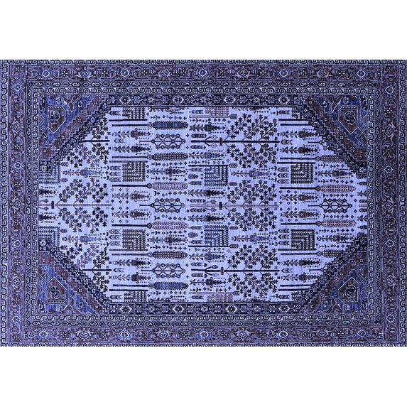 Ahgly Company Machine Washable Indoor Rectangle Oriental Blue Industrial Area Rugs, 6' x 9'