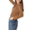 thumbnail image 4 of MODA NOVA Junior's Puff Long Sleeve Round Neck Dots Blouse Tops Brown XS, 4 of 5