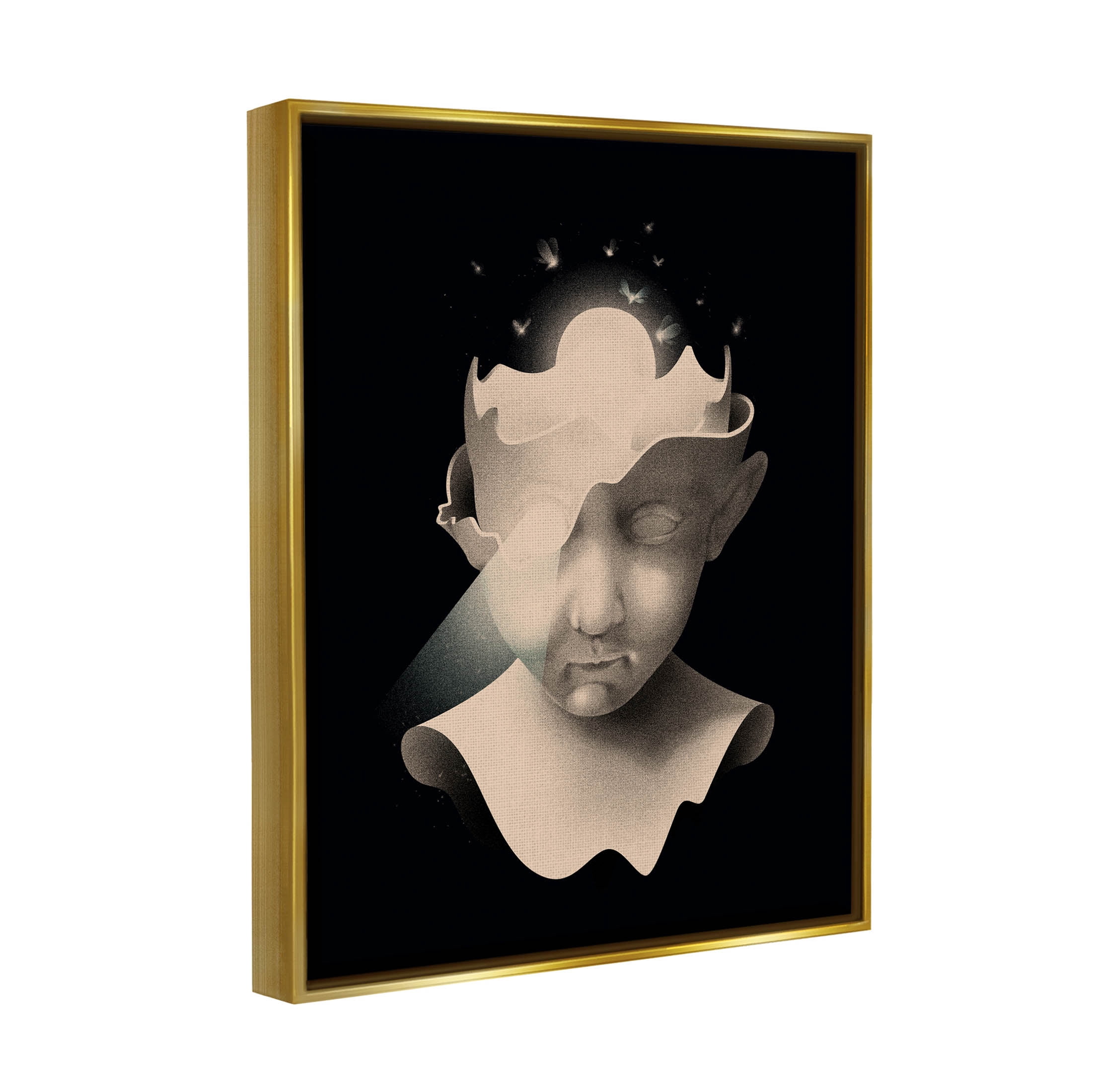 Stupell Industries Surreal Face Fireflies Composition Graphic Art Metallic Gold Floating Framed Canvas Print Wall Art, Design by Matheus Lopes Castro