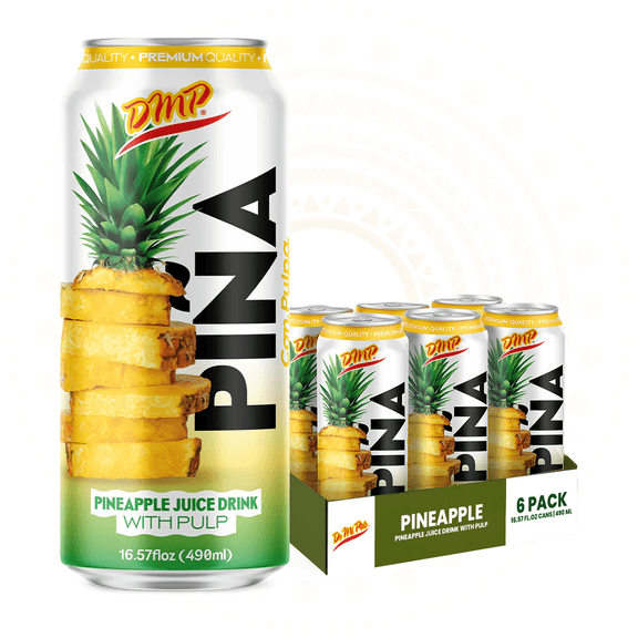 De Mi Pais Pineapple Juice with Pulp & Fruit Chunks,Canned Juice 16.57 Fl Oz, 6-Pack