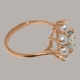 thumbnail image 3 of LBG British Made 18k Rose Gold Natural Aquamarine & Cultured Pearl Womens Anniversary Ring - 33 size options - Size 6.75, 3 of 5