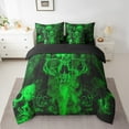 thumbnail image 2 of Green Skull Comforter Set Full 7 Piece Gothic Skeleton Halloween Bedding Set With Sheets Teen Men Hippie Smoke Bed In A Bag Goth Skull Bed Set Reversible, 2 of 5