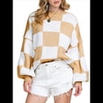 thumbnail image 1 of Suéter Holgado de Punto Acanalado con Cuello Redondo y Larga para Mujer, Moda de Otoño Caqui L, 1 of 10