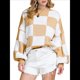 thumbnail image 1 of Suéter Holgado de Punto Acanalado con Cuello Redondo y Larga para Mujer, Moda de Otoño Caqui M, 1 of 10