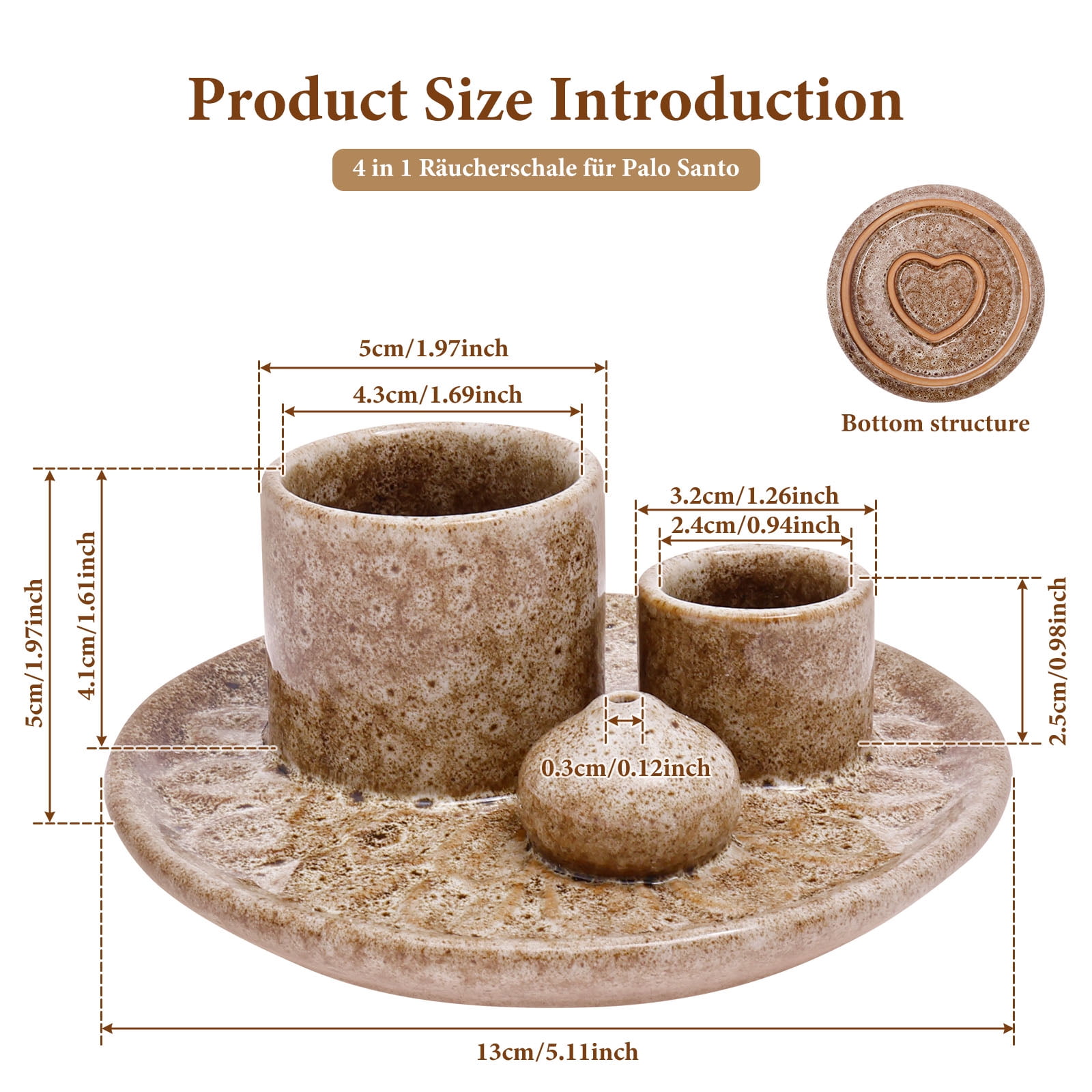 4 In 1 Ceramic Incense Holder Bowl Palo Santo Burner Sage Stick Ash Catcher Tray (white )