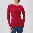 thumbnail image 5 of Yigetop Womens Thermal Underwear Womens Long Sleeve Undershirts Tops Round Neck Slim Fit Baselayer Soft Thermal Underwear Light Tight Long Sleeve Shirts for Women Red S, 5 of 7