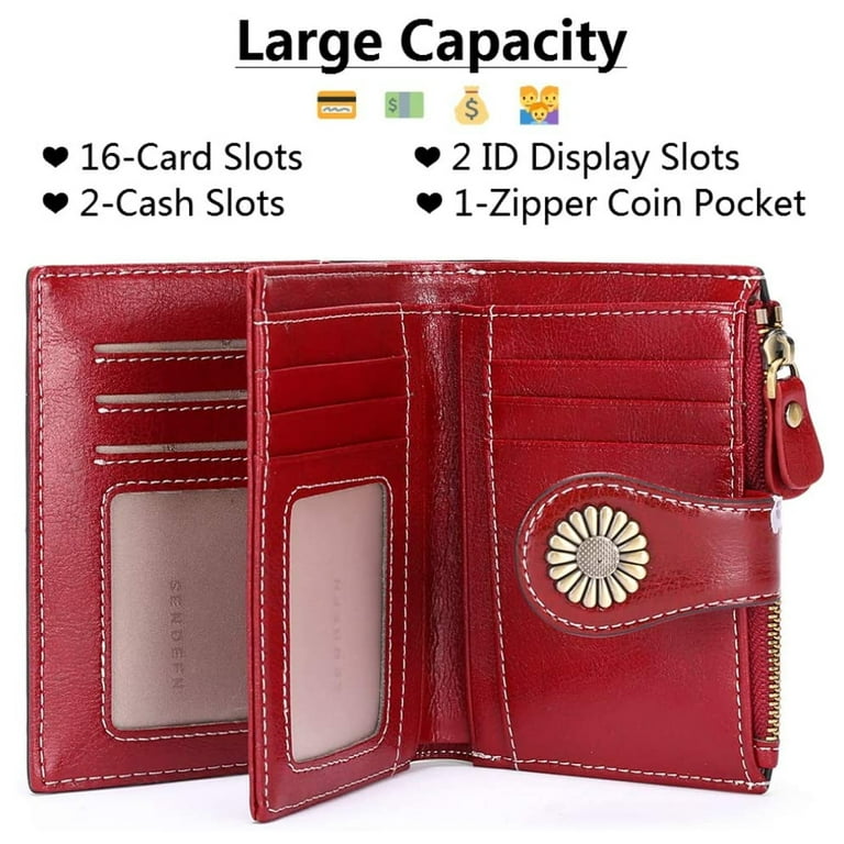SENDEFN Small Womens Wallet Leather Bifold Card Holder RFID Blocking with  Zipper Coin Pocket