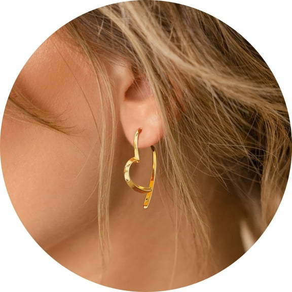 GOSFRY Dainty Earrings 14K Gold Plated Huggie Hoops Earrings Irregular Heart Trapezoidal Claw Stud Earrings Minimalist Earrings