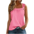 thumbnail image 2 of Tops for Women under $5 Sleeveless Square Collar Solid Color Camisole T-shirt Loose Tank Top Pink, 2 of 5