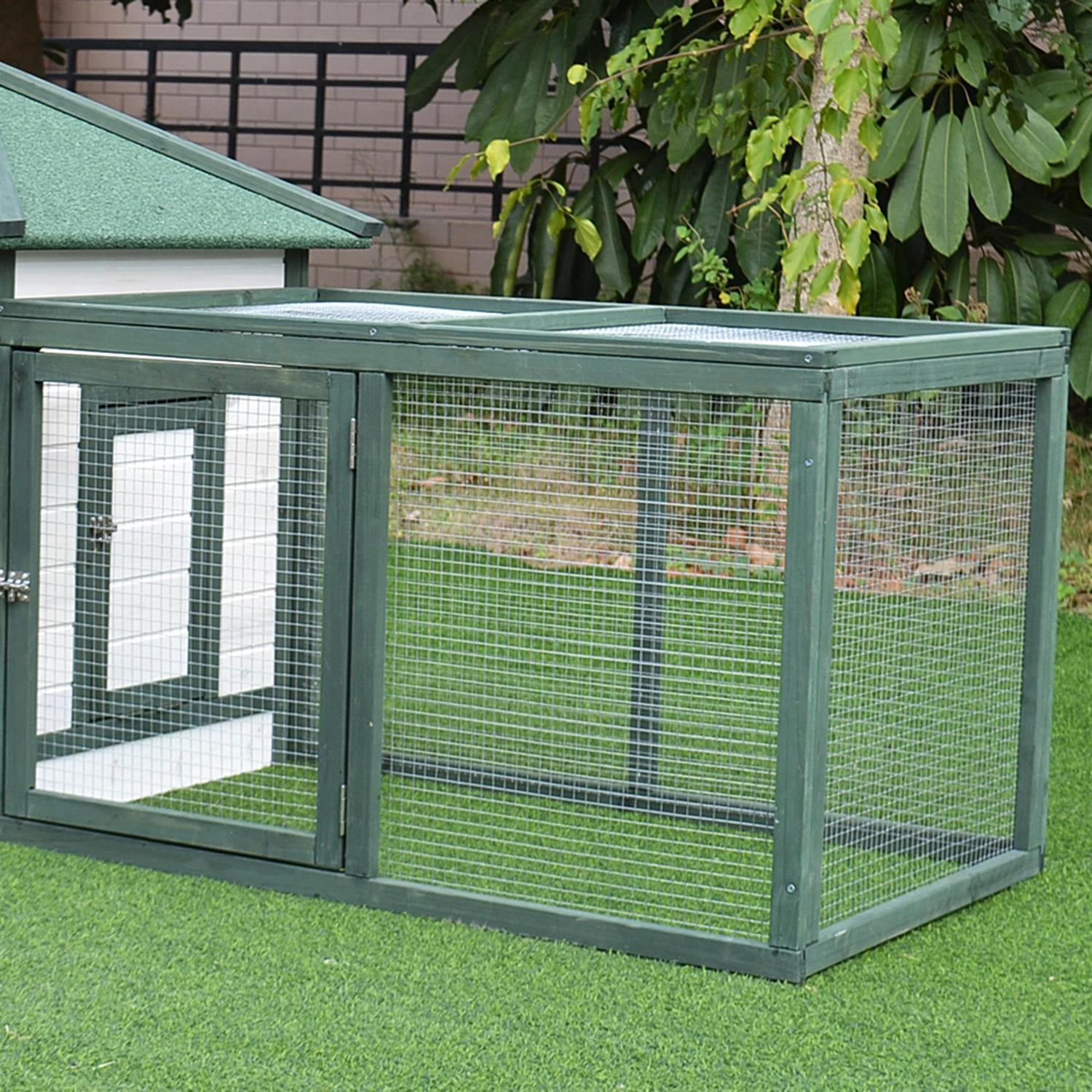 Pefilos 77" Chicken Coop Rabbit Hutch, Outdoor Wooden Poultry Cage Hen House with Nesting Box, Enclosed Run, Removable Tray for Garden Backyard, Green