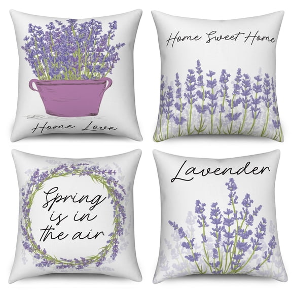 Spring Lavender Pillow Cover 16x16 Set of 4,Purple Floral Pillow Cases Couch Cushion for Bedroom Home Decor