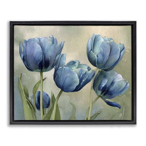 Stupell Industries French Country Drawn Blue Tulip Flowers Black Floating Frame Canvas Art, 21 x 17, by Franklyn Gregory