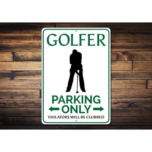 Golfer Parking Novelty Decor, Metal Wall Sign - 10x14 Inches