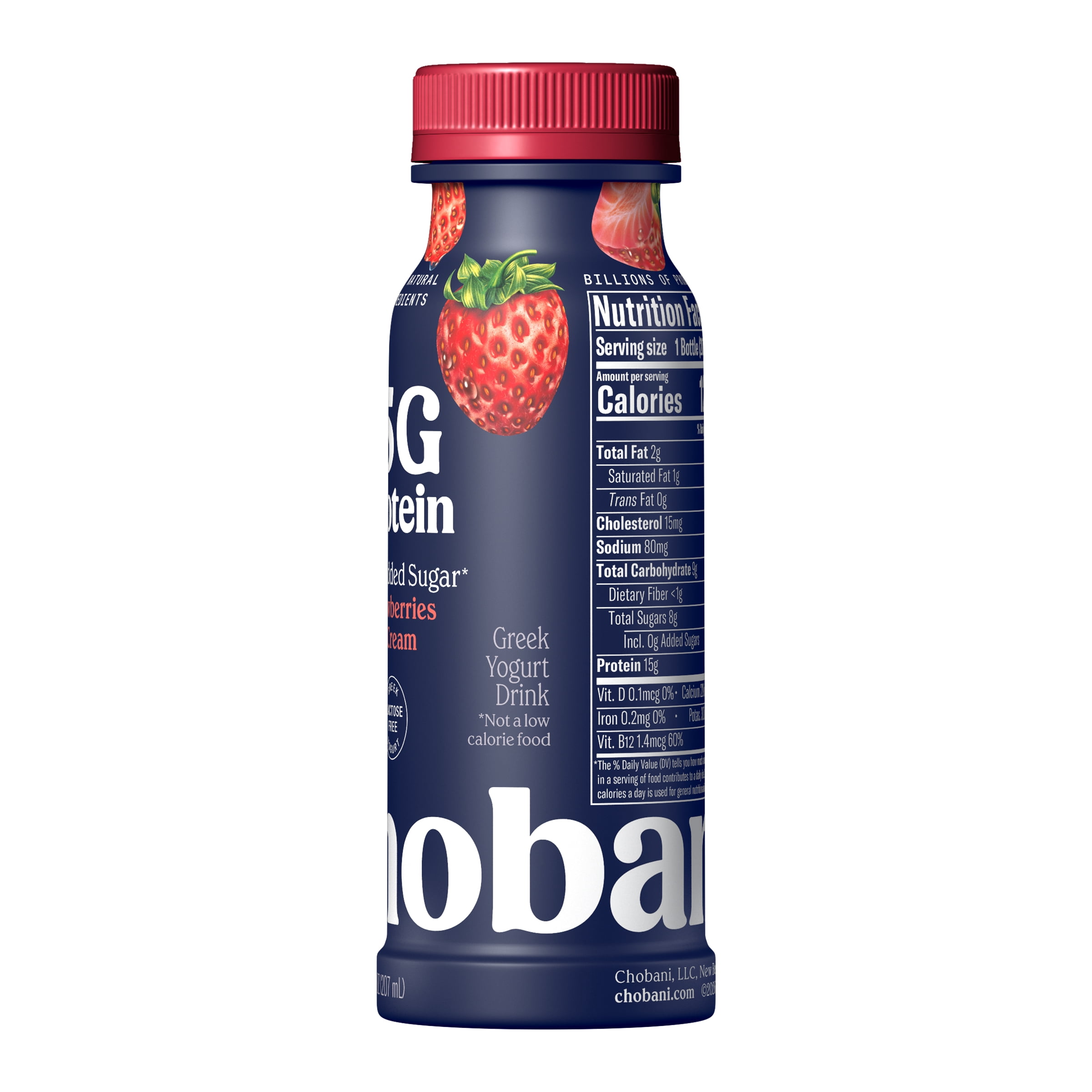 Chobani 15G Protein Low-fat Greek Yogurt Drink Strawberries & Cream 7 fl oz Bottle