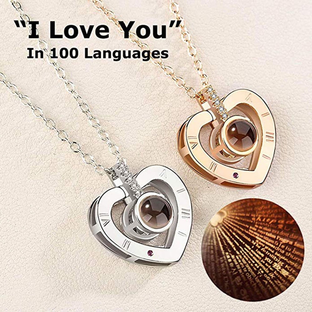 100 Languages Light Projection I Love You Lover Jewelry Heart Pendant Necklace 