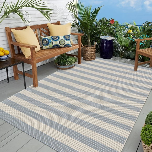 OJIA Striped Outdoor Area Rug 5'x7' Outdoor Rug, Washable Patio Rug Farmhouse Cotton Woven Bedroom Rugs Indoor Outdoor Rugs Living Room Carpet for Di