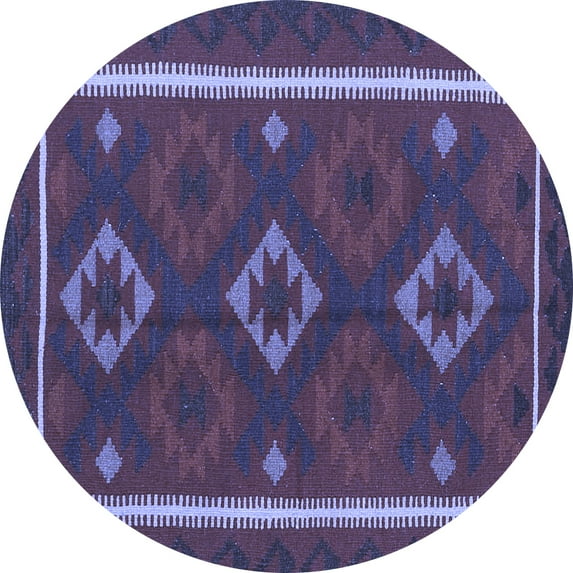 Ahgly Company Machine Washable Indoor Round Oriental Blue Traditional Area Rugs, 6' Round