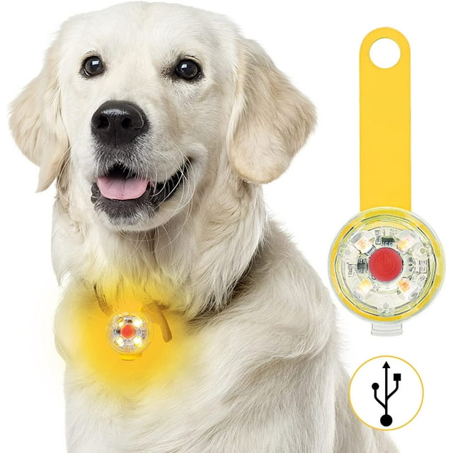 Luz de seguridad LED intermitente para perros (amarilla) y gatos - Lámpara LED recargable por USB para perros, 3 modos de parpadeo, luz de seguridad impermeable para mascotas