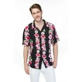 thumbnail image 3 of Couple Matching Hawaiian Luau Shirt Off-Shoulder Top in Pink Black Hibiscus Vine, 3 of 4