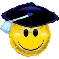 PMU Congrats Grad Smiley Shape Balloon, Graduation Decoration Mylar Balloons, (1/Pkg) Pkg/1