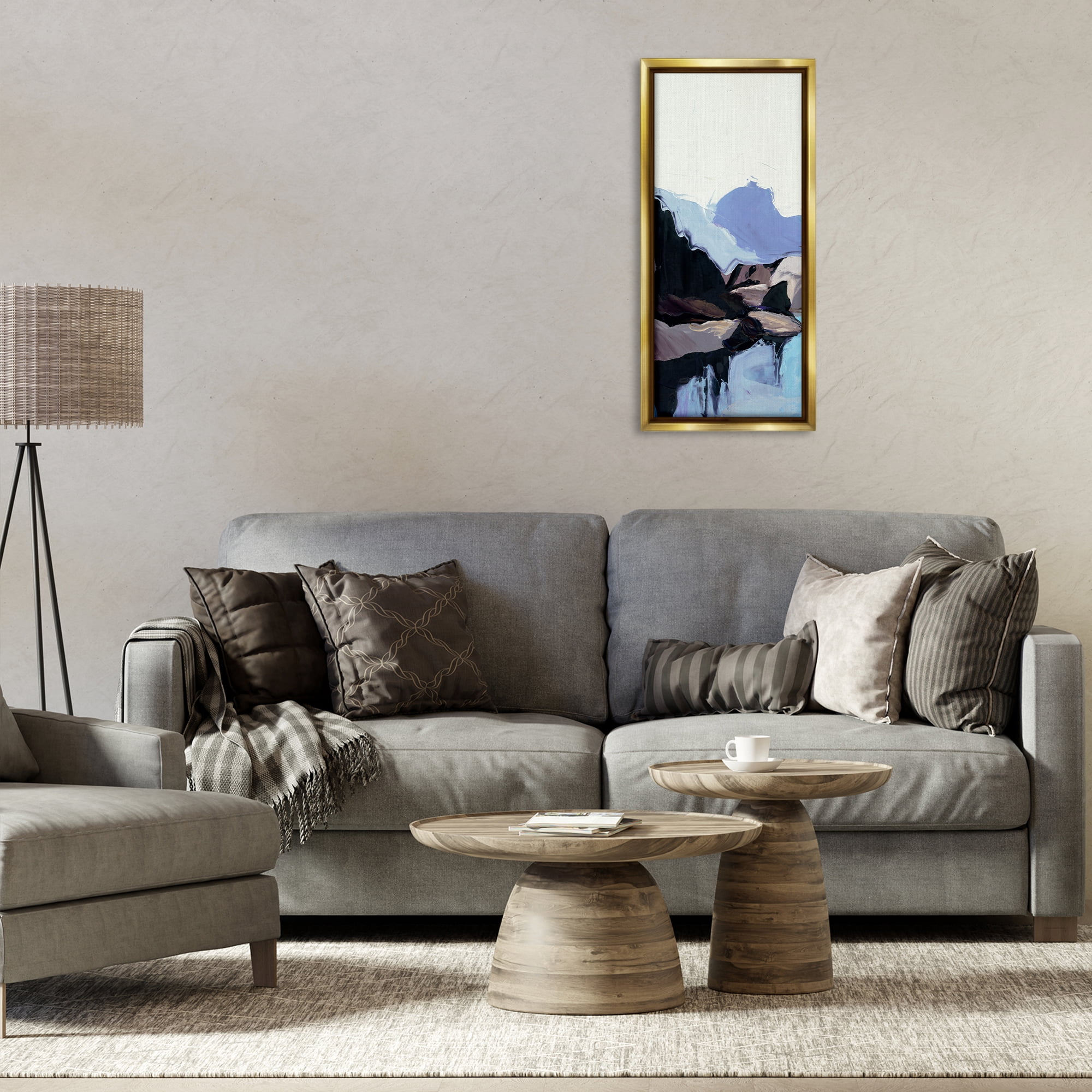 Stupell Industries Flowing Abstract Mountains Landscape & Nature Painting Gold Floater Framed Canvas Art Print Wall Art, 14 x 31