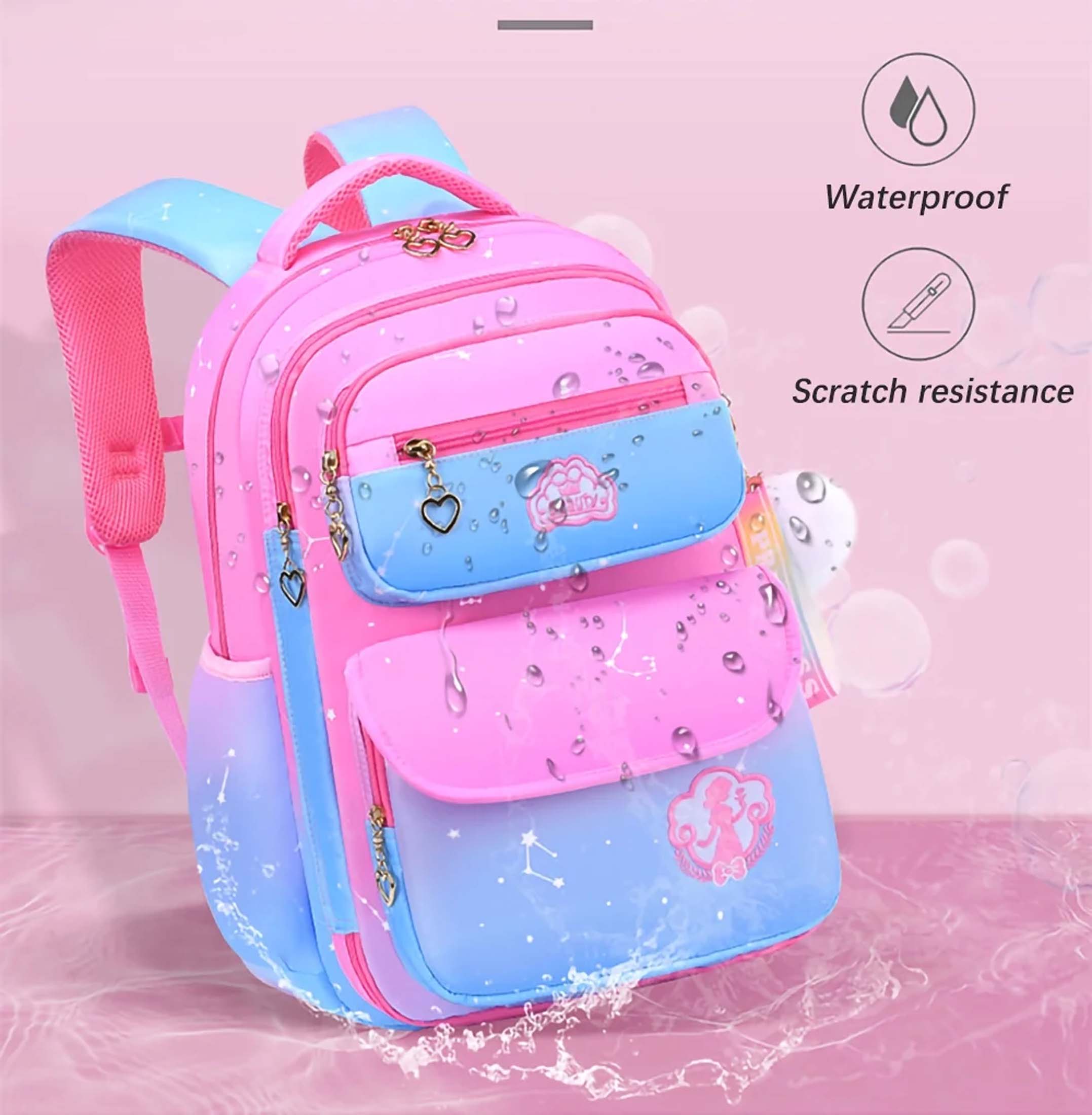 Mochila escolar para niñas, a prueba de agua, ligera, gran capacidad, para niños y adolescentes, regalo, rosa 4
